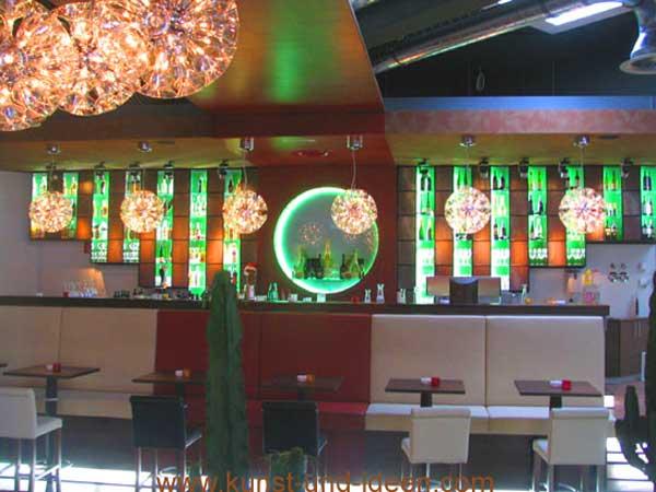Bar sight in the lounge of the "Coffe-In"
Restaurant bar planning and interior design - view of the bar with many light effects and design - made in high-quality material.  If you are interested - please take contact:  office@milo-designs.com