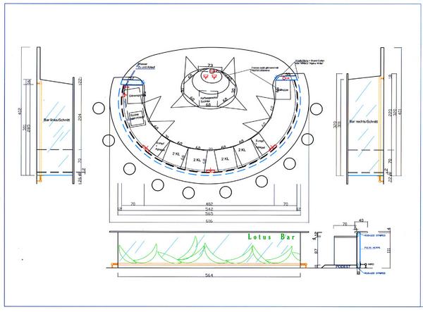 Chapagne bar design and planning in the SCS shoppingcity in Vienna
Champagne bar design and planning - technical plan shows the shape and functions of the bar in the SCS shoppingcity in Vienna.  The interior designer is Milo Alexander  +43 699 16417140