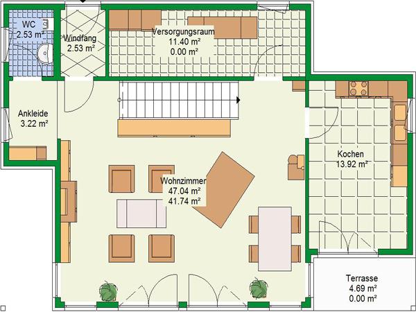 Floor plan for a modern variant lightweight concrete prefabricated house
Lightwight precast concrete house from CHARMING HAUS with individual interior design, with cheap heating options - a good opportunity for young families.  If you are interested - please contact us: office@milo-designs.com