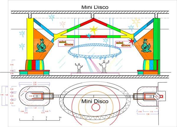 Detailzeichnung der Stahlträger für einen Indoor Kinder Spielplatz in Iasi, Rumänien
Shopping center Indoor playground planning and design - drawing of the purlens and facings as seating areas.    Interior Designer ist Milo Alexander  - +43 699 16417140