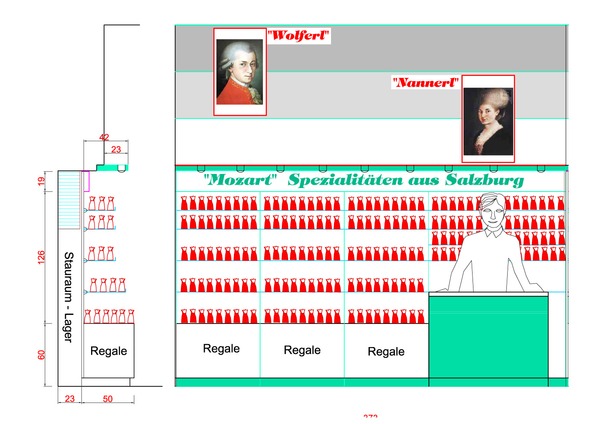 Shop Design Ausstattung - Farbvariante  für ein Souvenir Lokal
Shop Design und Ausstattung - für ein nostalgisches Souvenirgeschäft mit ocker und orange Farbtönen und roten Led stripes und stimmungsvollen Lichteffekten im Lokal selbst. Das Ausstattungs Design und die Planung ist von MILO  Tel: +43 699 16417140