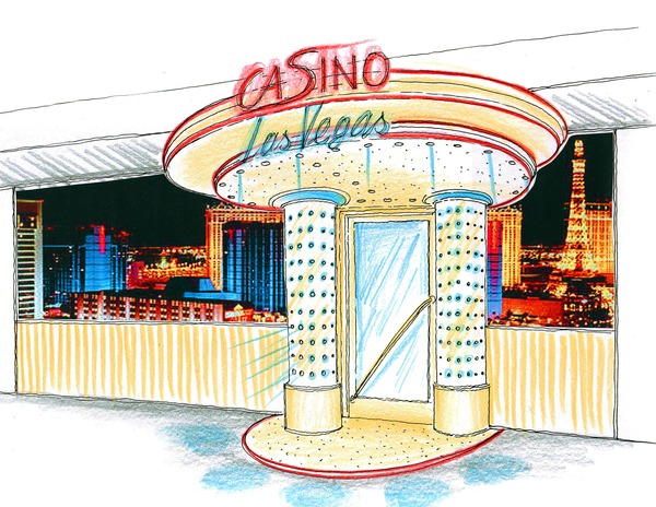 Kleiner Casino Eingang Ideen Konzept von Alexander Milo
Slot Casino Planung Interior Design - imposanter Eingang - mit vielen Lichteffekten und Projektionen.  E-mail Kontakt mit Milo´s Büro: office@kunst-und-ideen.com