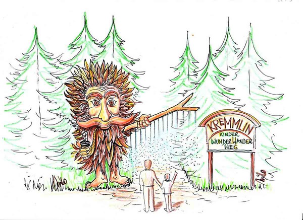 A hiking trail ideas concept design with talking figures and many experiences for children and parents
Forest people and gnomes play a major role in this hiking trail design concept. Wonderful experiences and natur playgrounds for children and adults - like climbing, splashing in the water, hiking from treehouse to tree house ... here the fantasies of visitors are no limits.