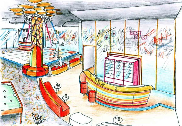 Ideen Design Konzept für die Teens Up Disco und Kids Bar in der Interior Design Planung von Milo
Ideen Konzept interior Design Planung für den Teens UP Bereich in einem Shopping Center - mit Blick auf die Spielhalle und dem Disco Tanz Bereich und der Kid´s Bar. Wenn wir Ihr Interesse geweckt haben - kontaktieren Sie uns:  office@kunst-und-ideen.com