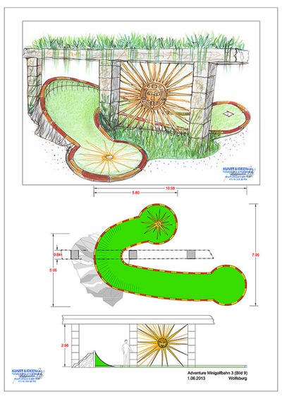 A decorative design planning of mini golf course about Maya
Adventure minigolf theme equipment design planning for exciting topic about Maya - with many effects, noises and a great lighting spectacle enchant visitors. If you have questions or requests - please contact us: office@kunst-und-ideen.com